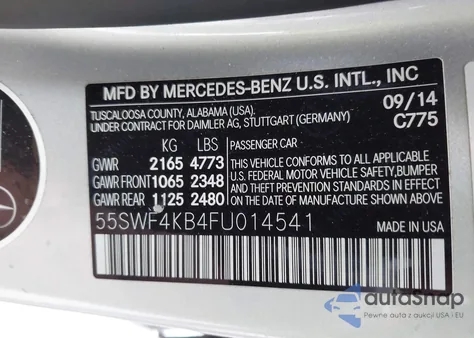 2015 Mercedes-Benz C 300 Luxury 4Matic из США, поврежденный, VIN 55SWF4KB4FU014541